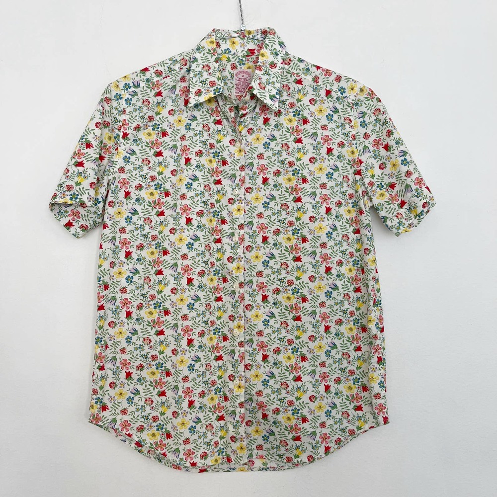 Brooks Brothers Floral Button Up Shirt Women's Medium Short Sleeve 100% Cotton